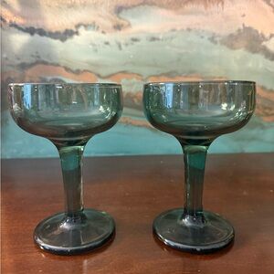 vintage mold-blown smoky green cocktail glasses, likely from the 1970s. 6oz